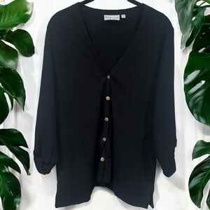 Habitat Black Lagenlook Three Fourth Quarter Sleeve Tunic Blouse Size S‎